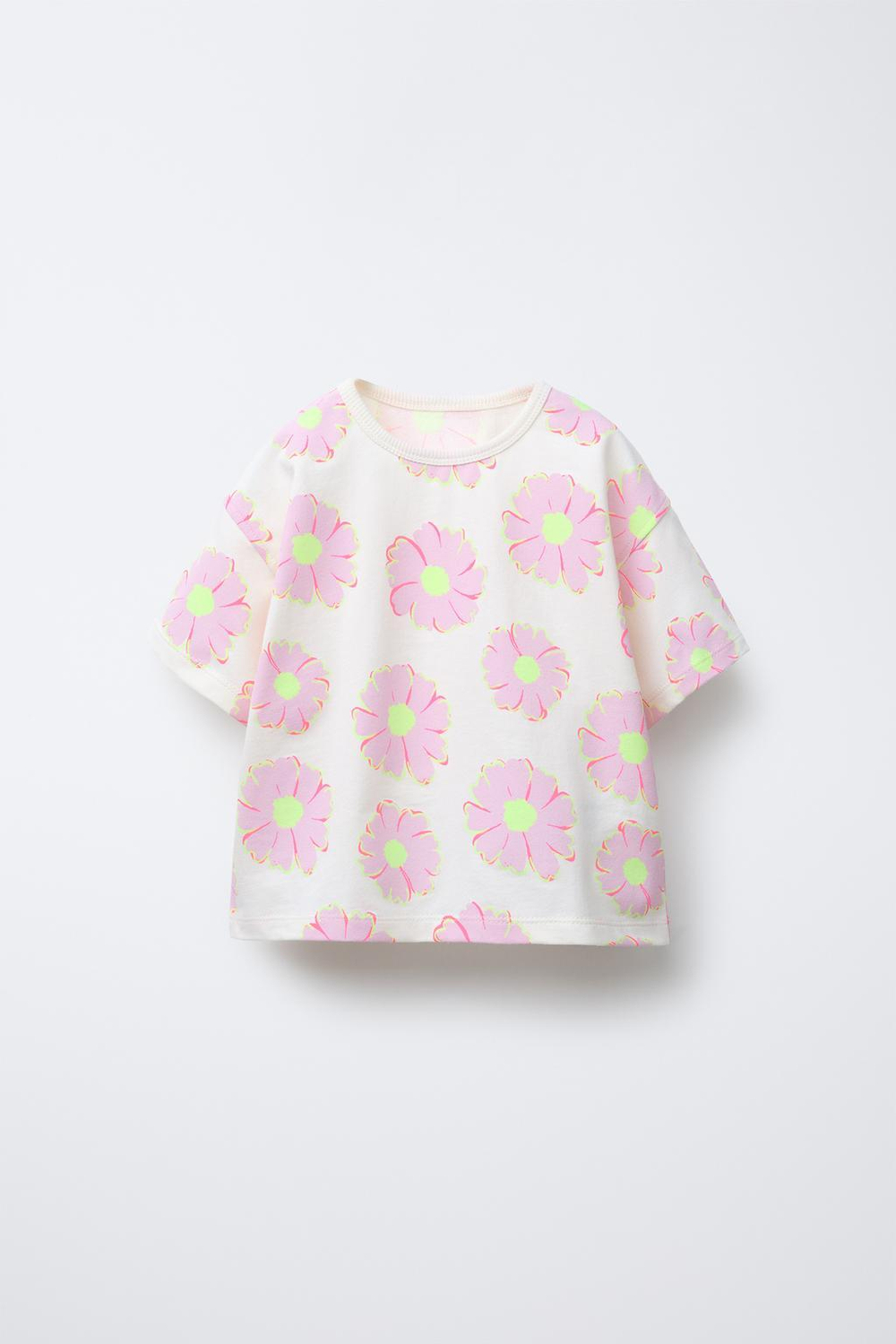 ZARA ФУТБОЛКА С ЦВЕТОЧНЫМ ПРИНТОМ, ЭКРЮ