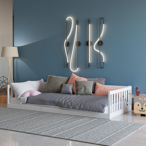 Кровать односпальная 90х200 Буфалина из массива сосны с настилом и бортиком, белая