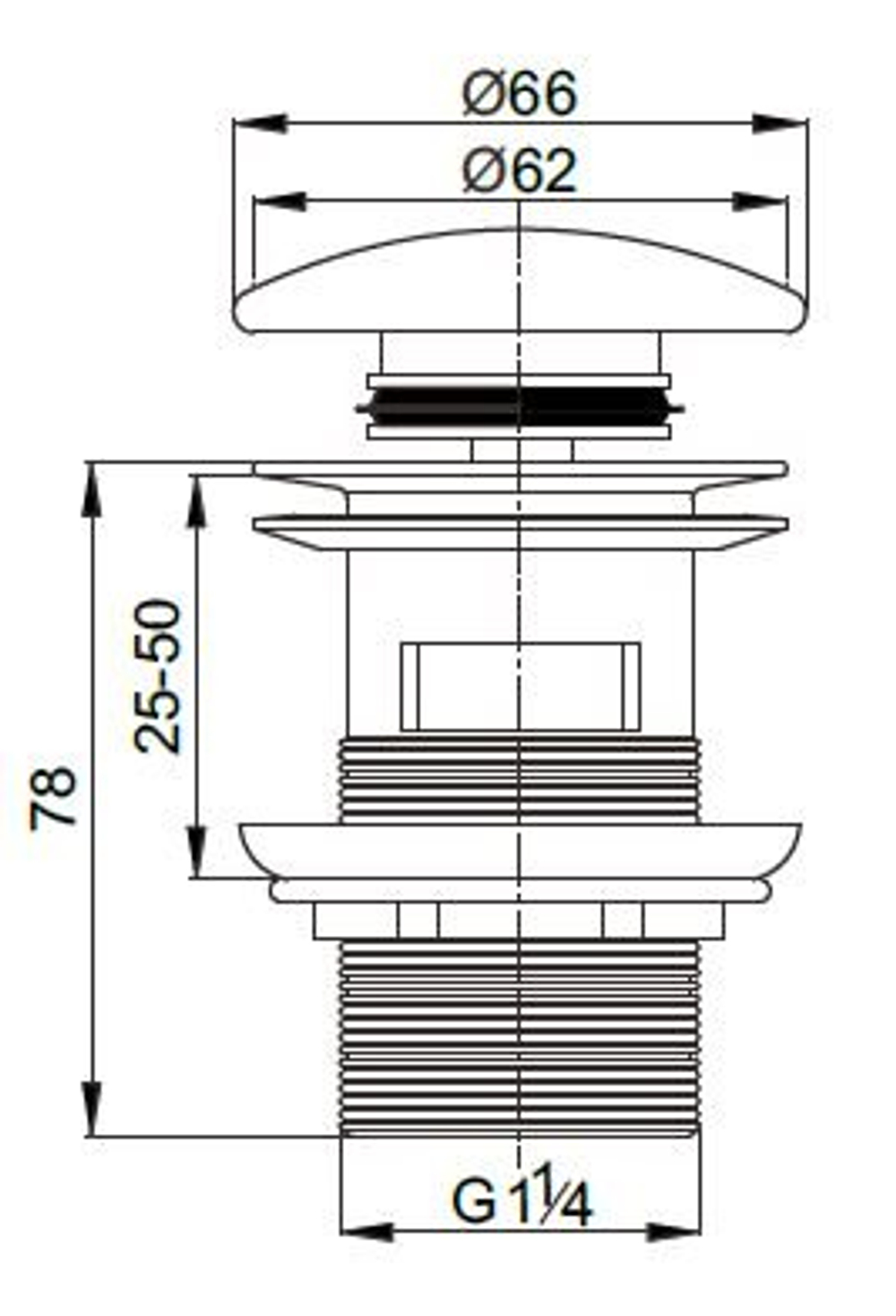 Донный клапан Cezares с системой Клик-клак с переливом с белой керамической крышкой CZR-SAT7-Bi
