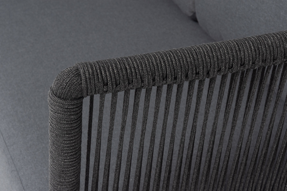 "Верона" диван модульный плетеный из роупа, каркас алюминий темно-серый (RAL7024) муар, роуп темно-серый круглый, ткань темно-серая 027