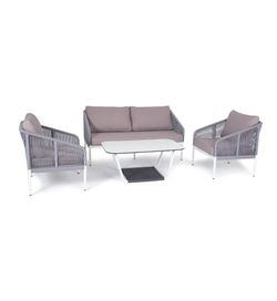 "Канны" лаунж-зона 4-местная плетеная из роупа (веревки), цвет светло-серый