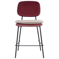 Стул полубарный с контрастным кантом Pea, велюр, бордовый/бежевый