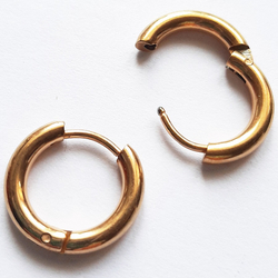 Серьги-кольца круглые золотистые 10 мм для пирсинга ушей. Медицинская сталь.