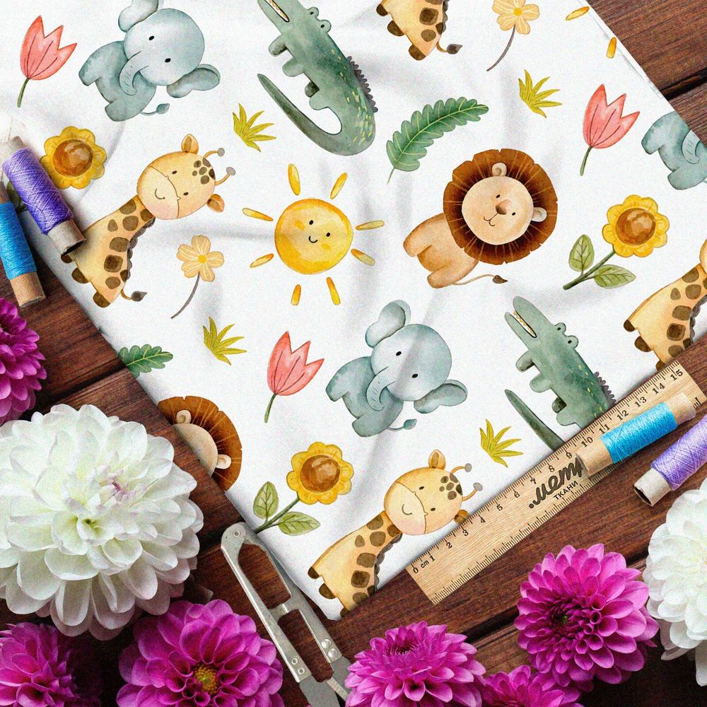 Ткань штапель радостные животные в африке