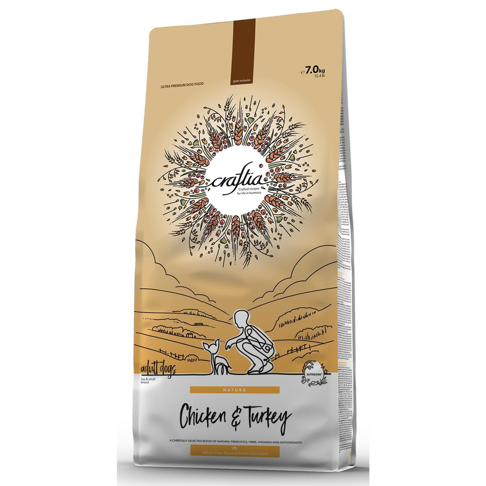 Корм для собак Craftia Natura, 7 кг, курица  и индейка