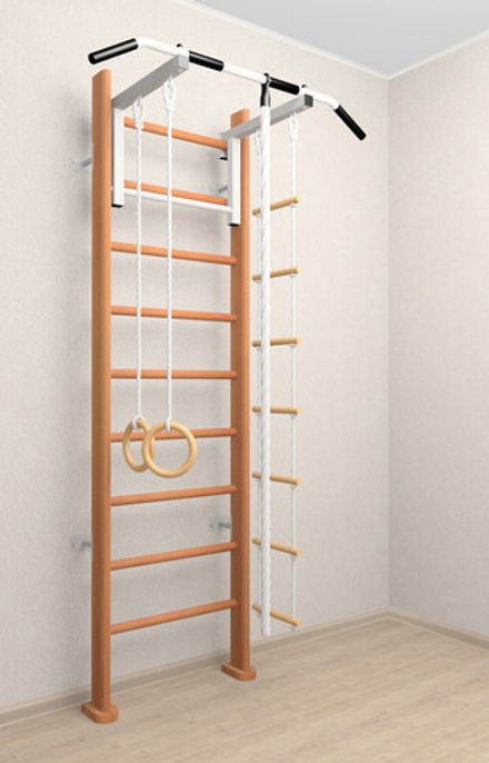 Деревянная шведская стенка Sv Sport 902о (Турник стандарт/Канат/Kольца/Лестница)