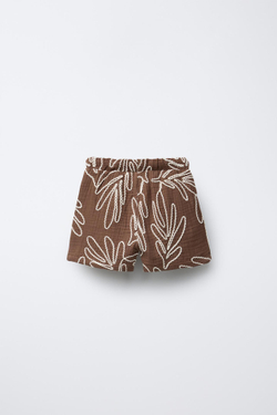 ZARA ШОРТЫ С ЦВЕТОЧНОЙ ВЫШИВКОЙ, КОРИЧНЕВЫЙ