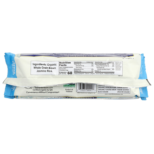 Edward & Sons, Organic Baked Crisp Brown Rice Snaps®, органический запеченный рис, несоленый, без добавок, 100 г (3,5 унции)