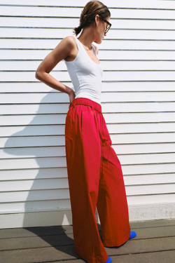 ZARA БРЮКИ ИЗ ПОПЛИНА — ZW COLLECTION, КРАСНЫЙ