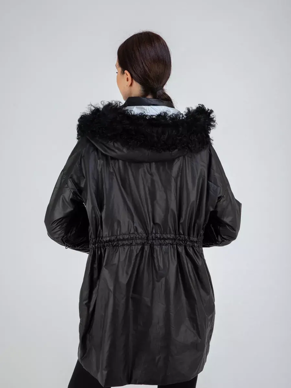 Плащ осенний с мехом оверсайз пальто двухсторонний