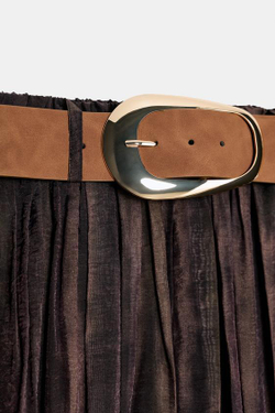 ZARA ЮБКА МИДИ С РАЗМЫТЫМ ПРИНТОМ И РЕМНЕМ, КОРИЧНЕВЫЙ/ЗЕЛЕНЫЙ