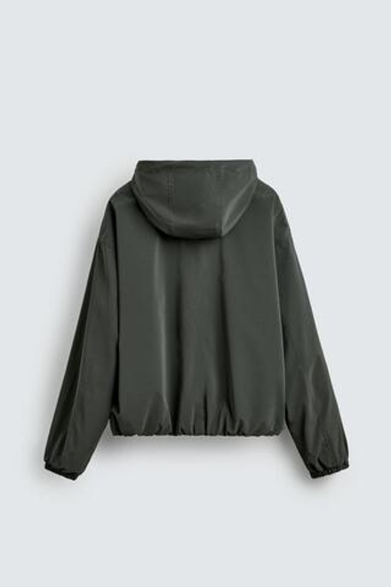 ZARA КУРТКА ИЗ ВЫСОКОТЕХНОЛОГИЧНОЙ ТКАНИ С КАПЮШОНОМ, СЕРО-СИНИЙ