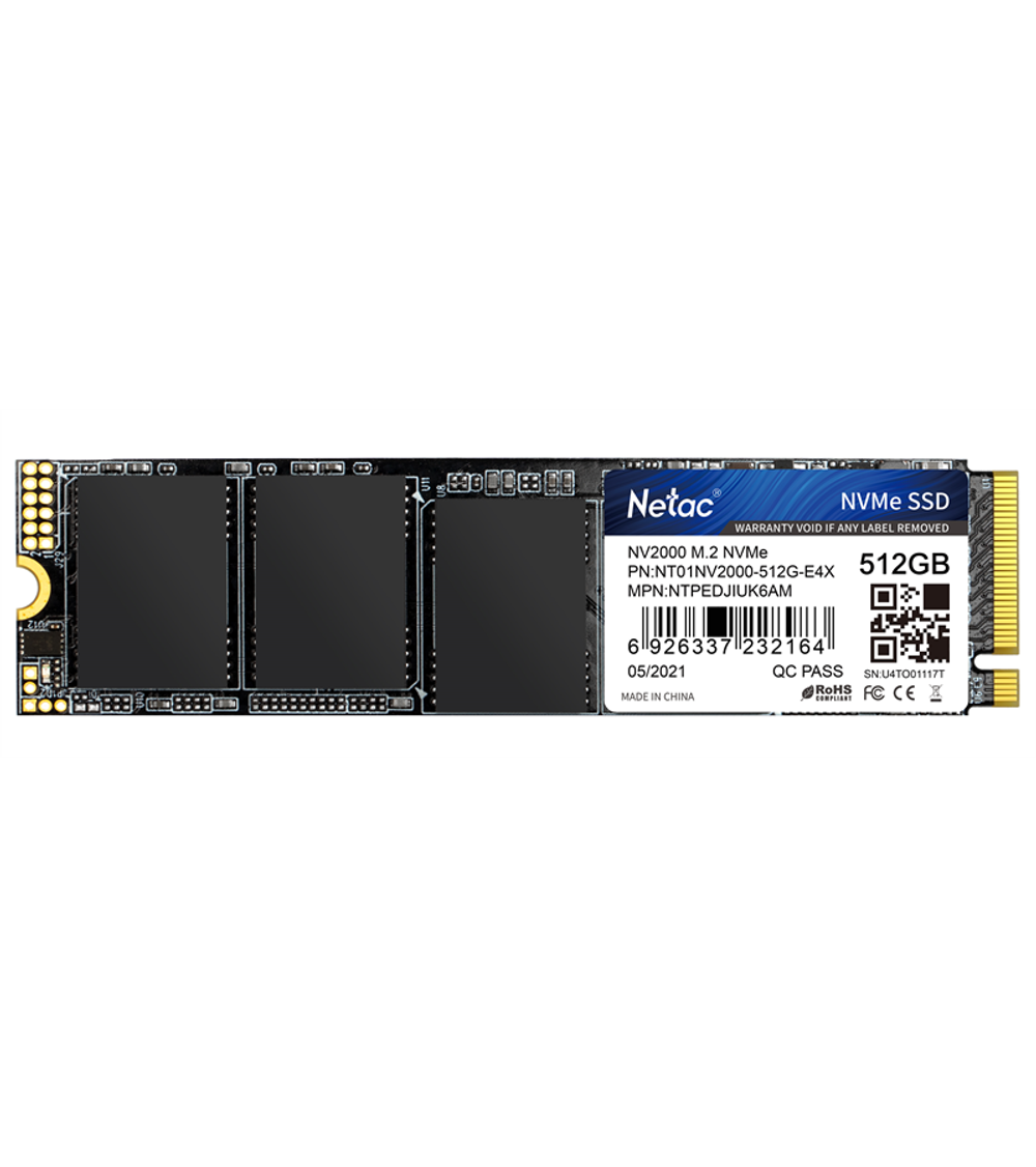 Ssd накопитель Netac SSD NV2000 512GB PCIe 3 x4 M.2 2280 NVMe 3D NAND, R/W up to 2500/1950MB/s, IOPS(R4K) 130K/250K, TBW 300TB, 5y wty