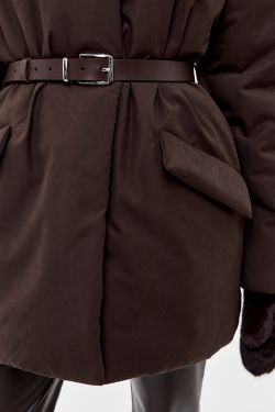 Куртка зимняя на поясе Фрости шоколадного цвета