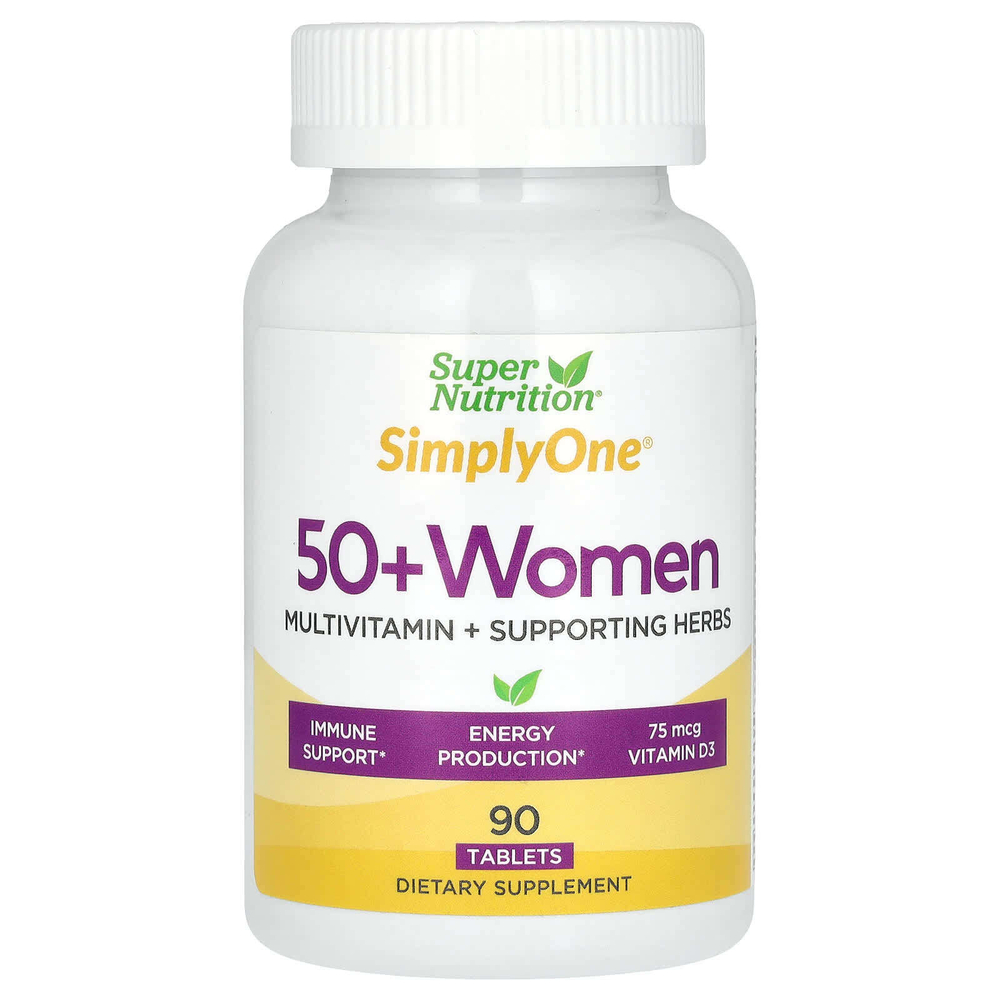Super Nutrition, SimplyOne, мультивитаминная добавка тройного действия для женщин старше 50 лет, 90 таблеток