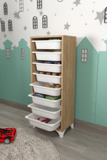 Стеллаж DORA с 8 выдвижными ящиками - дуб