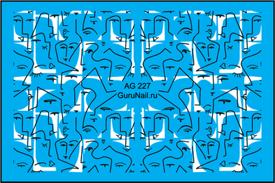 Gurunail Слайдер-дизайн аэрография 227 Лица, черно-белый