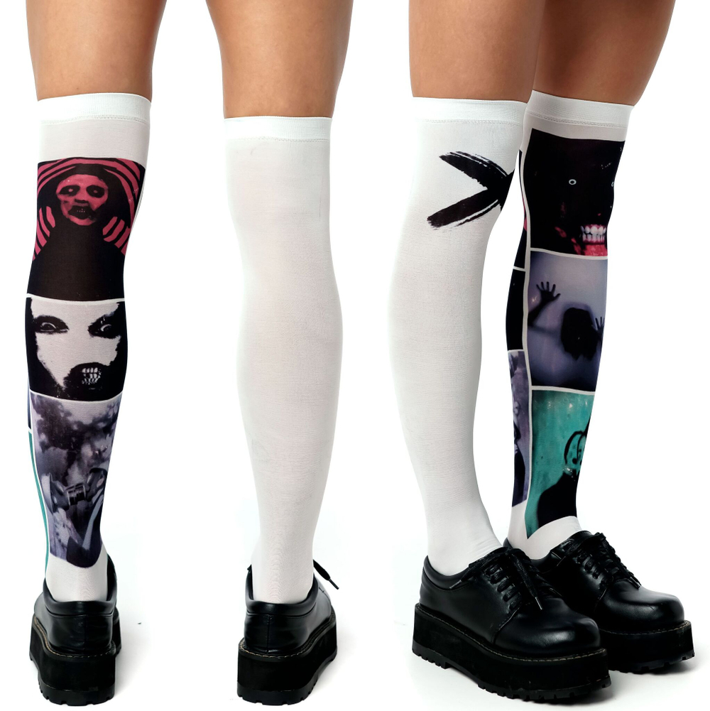 Белые гольфы с пугающим принтом (Цвет: белый)