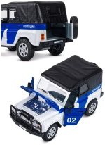 Модель 1:24 УАЗ-469 "Полиция", белый, откр. двери, капот, задняя дверка, свет, звук, инерция