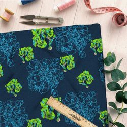 Ткань дюспо зелёные листья цветы