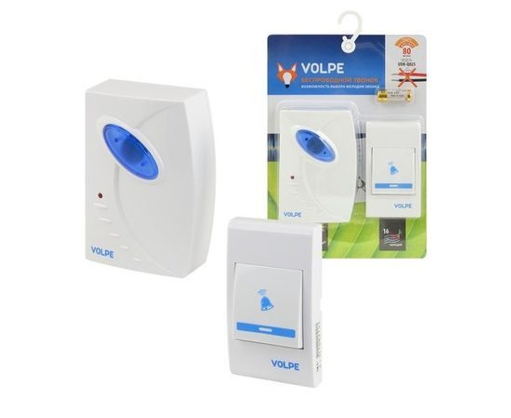 Volpe звонок беспроводной, 80м, 16 мелодий, UDB-Q025 W-R1T1-16S-80M-WH