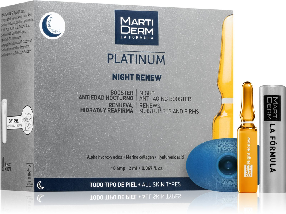 MartiDerm Platinum Night Renew - пилинг-сыворотка с отшелушивающим эффектом в ампулах /   10x2  ml  / GTIN 8437000435587