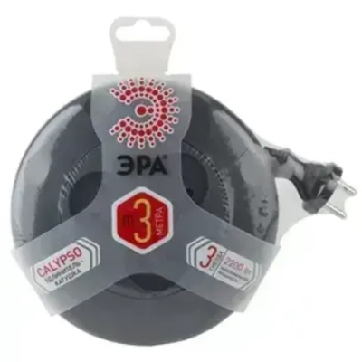 Удлинитель электрический ЭРА UR-3-3m-B рулетка без заземления 3 розетки 3м 2x1мм2 10А черная