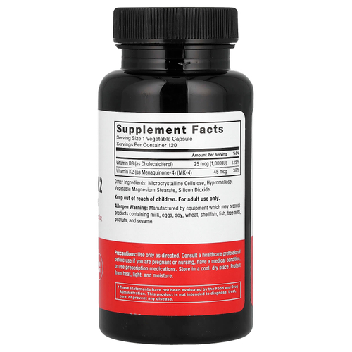 Force Factor, Витамины D3 и K2, 120 растительных капсул