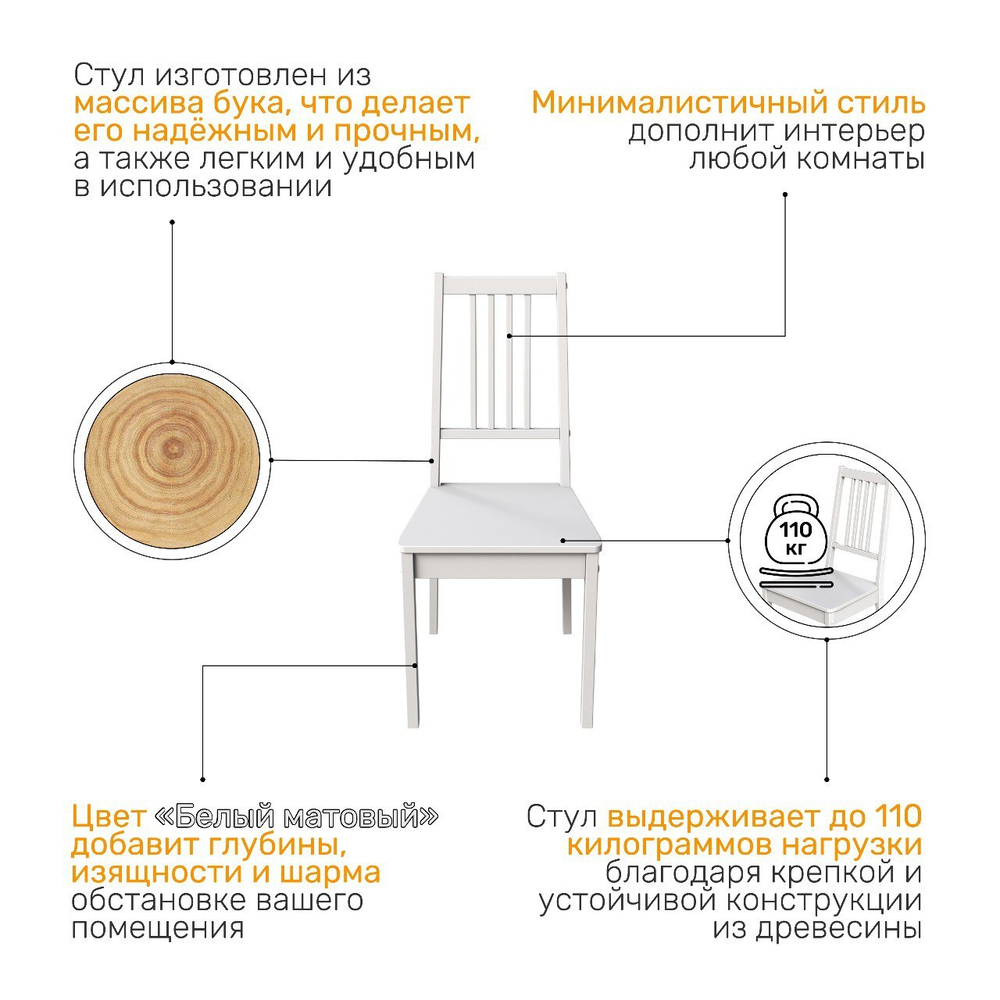 Стул деревянный PORTO 1, цвет белый матовый