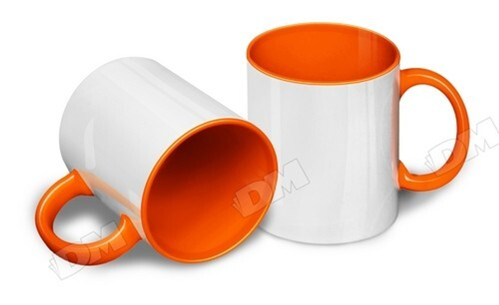 Кружка белая, оранжевая внутри и оранжевой ручкой
