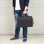 Сумка портфель BRAUBERG PRACTICAL с отделением для ноутбука 15,6", Blue line, черная, 29х40х7 см, 272603