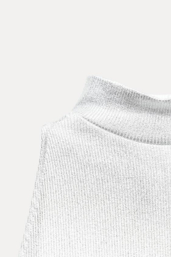 ZARA ТОП ИЗ РЕЛЬЕФНОЙ ТКАНИ С ГОРЛОВИНОЙ ХАЛТЕР, СЕРЕБРИСТЫЙ