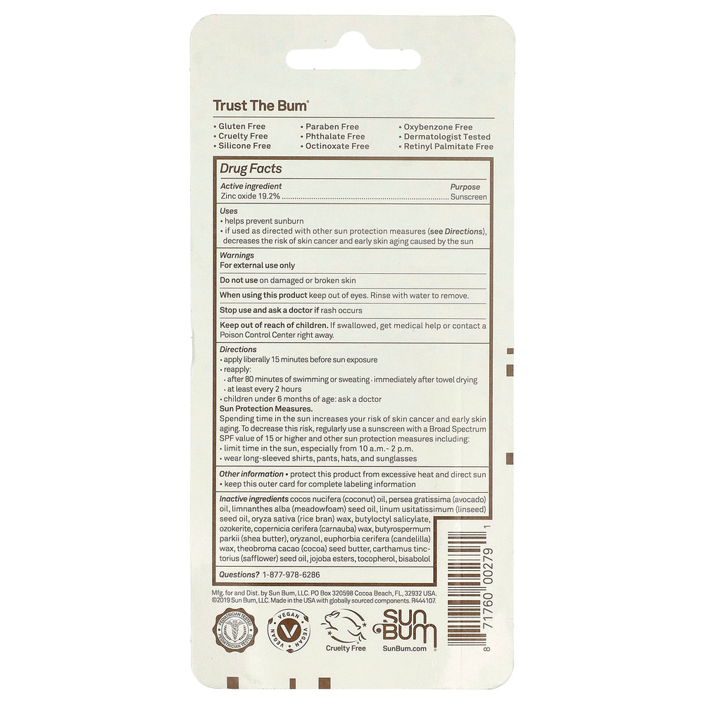 Sun Bum, Baby Bum, минеральный солнцезащитный стик для лица, SPF 50, без отдушек, 13 г (0,45 унции)