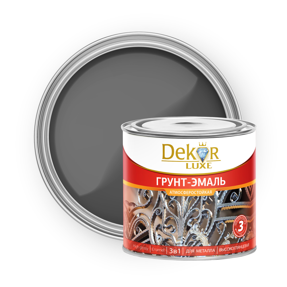 DEKOR LUXE  Грунт-эмаль 3 в 1 атмосферостойкая  Серая 1,9кг (Кубанские краски)