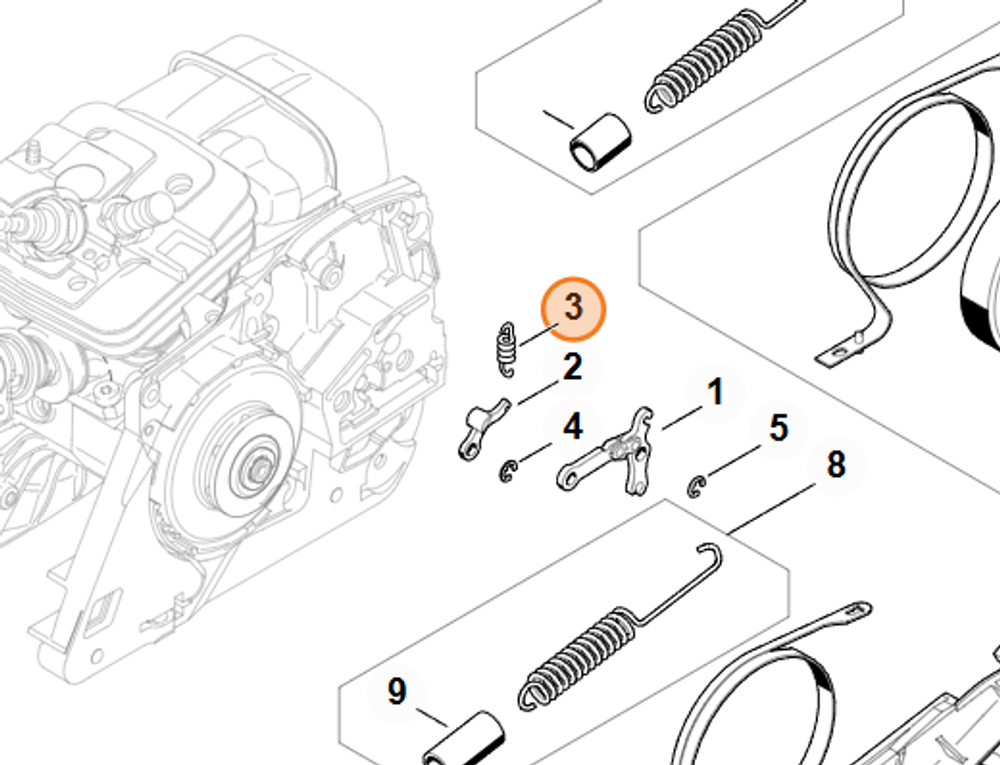 Пружина ручки тормоза для бензопилы STIHL MS 361. арт.PJ26049 FARMERTEC (STIHL 0000 997 0628)