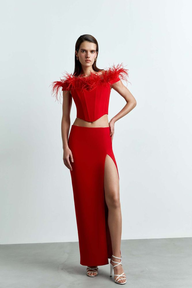 Корсетный топ с перьями