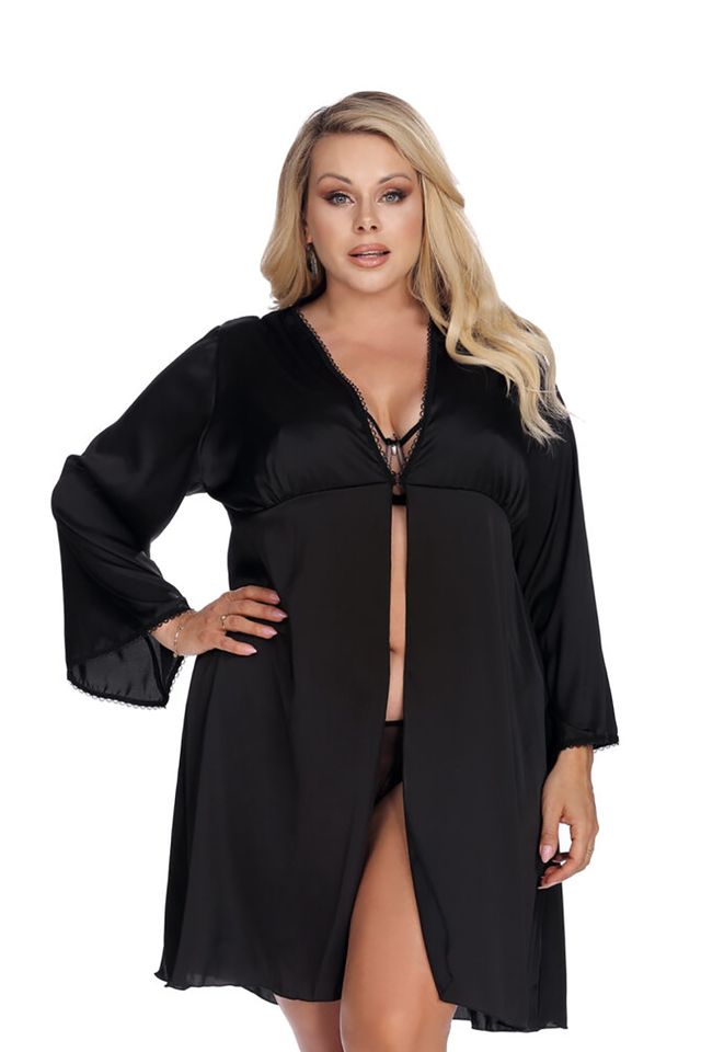 Кружевной черный пеньюар Laura robe