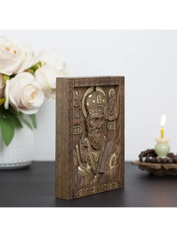 Николай Чудотворец деревянная резная икона, ясень