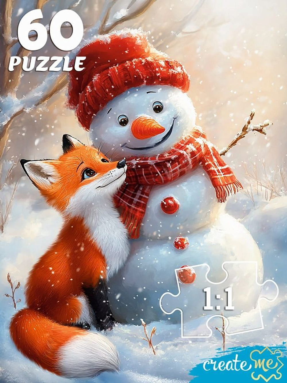 Пазлы 60 элементов "Лисенок и Снеговичок"