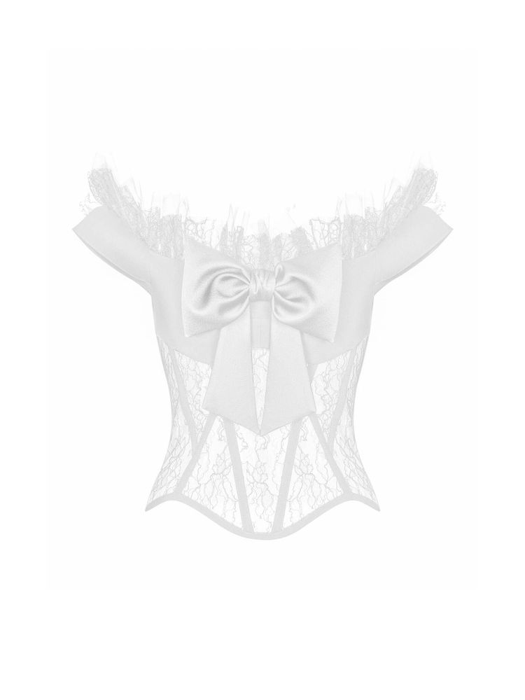 Tоп корсетного типа из крепа и кружева с рюшами и бантом
