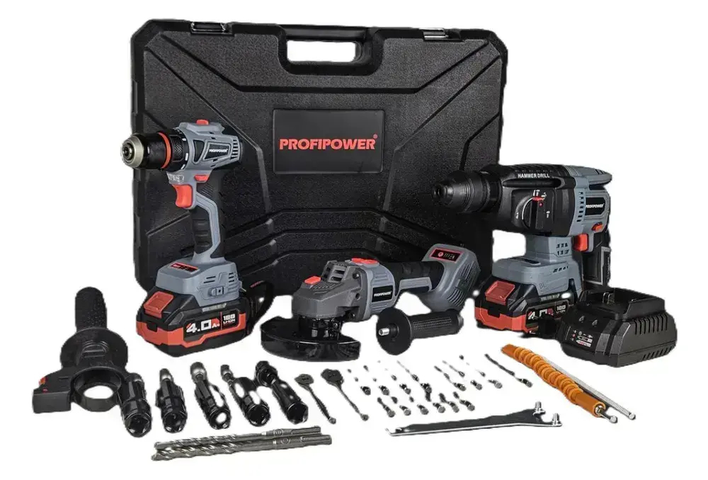 Аккумуляторный бесщеточный набор 3в1 ProfiPower (перфоратор, УШМ, шуруповерт)