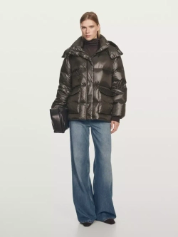 Massimo Dutti Короткая непромокаемая стеганая куртка с капюшоном, бутылочный