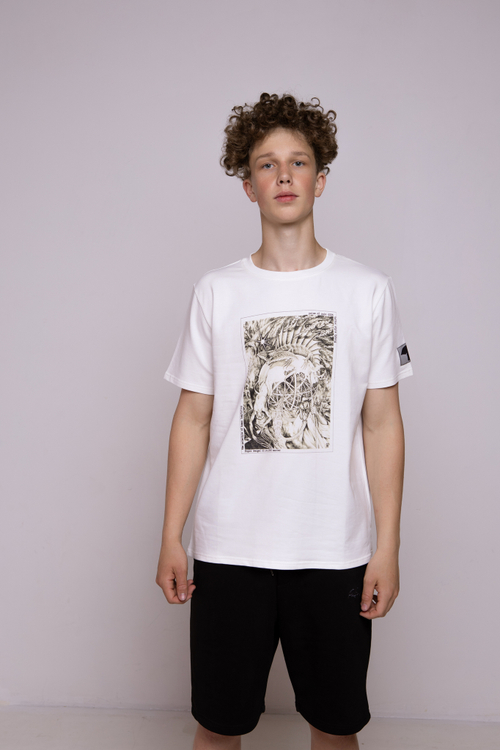 Футболка цвета экрю классическая с принтом "The Principles of human temptation"