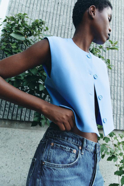 ZARA ТОП-ЖИЛЕТ С ПУГОВИЦАМИ — ZW COLLECTION, ГОЛУБОЙ