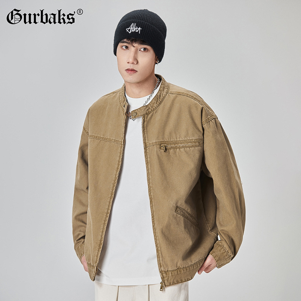 Джинсовая куртка с воротником стойка для мужчин  свободная