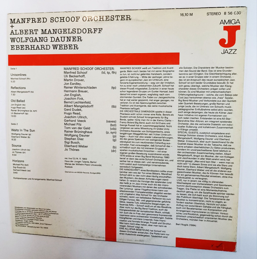 Винтажная виниловая пластинка LP Manfred Schoof Orchester Albert Mangelsdorff Wolfgang Dauner (ГДР 1984)