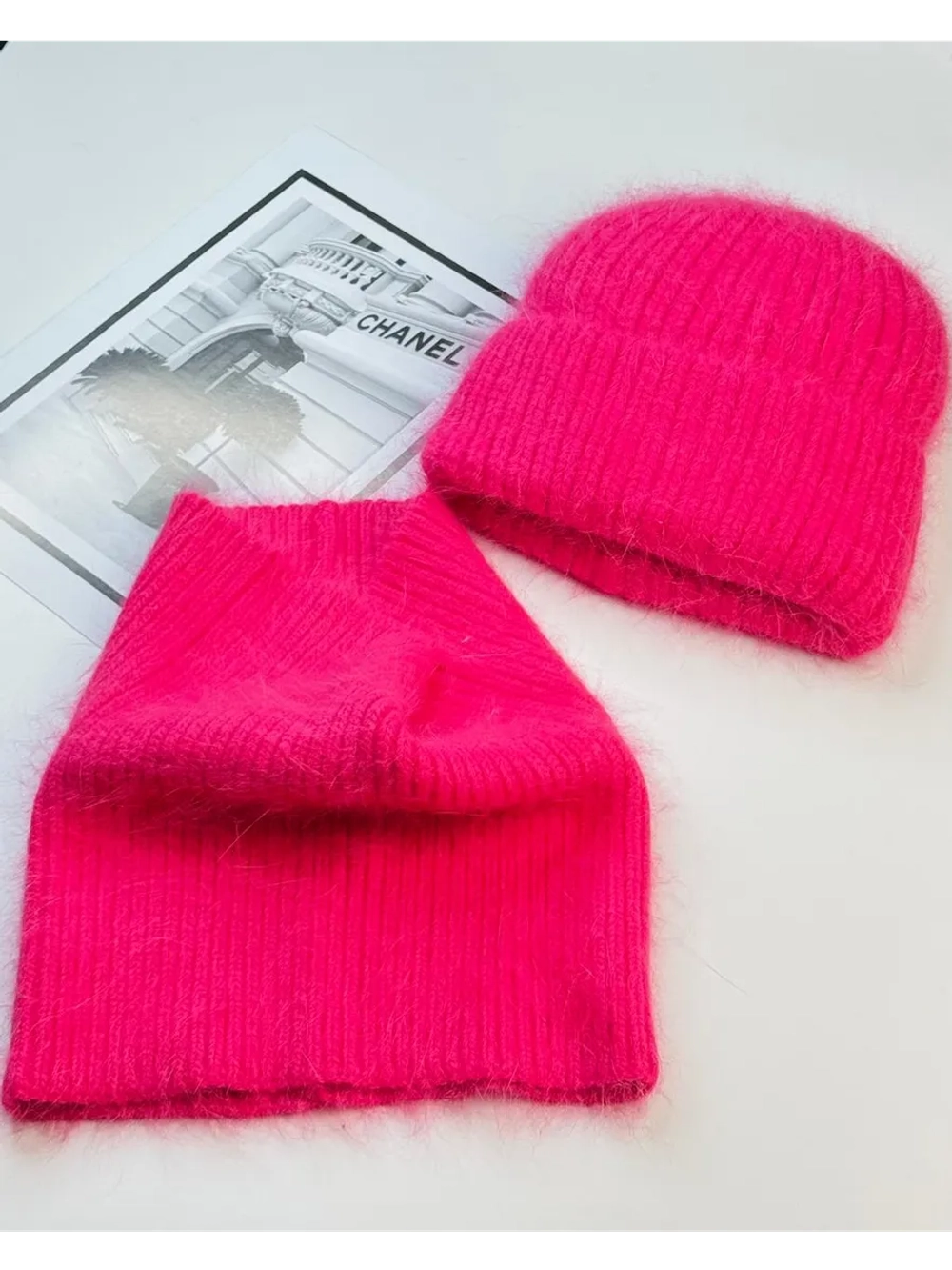 комплект шапка с шарфом- снуд зимний вязаный