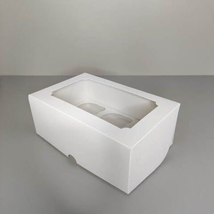 Коробка для капкейков с окном на 6 капкейков белая 25х17х10 см