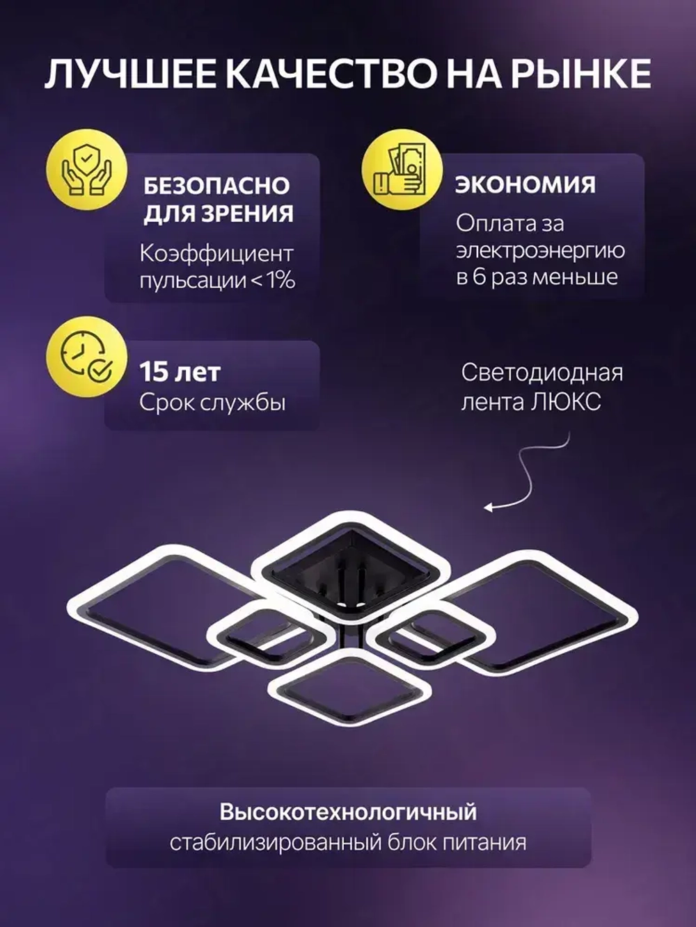 Люстра потолочная светодиодная с пультом, светильник, черная