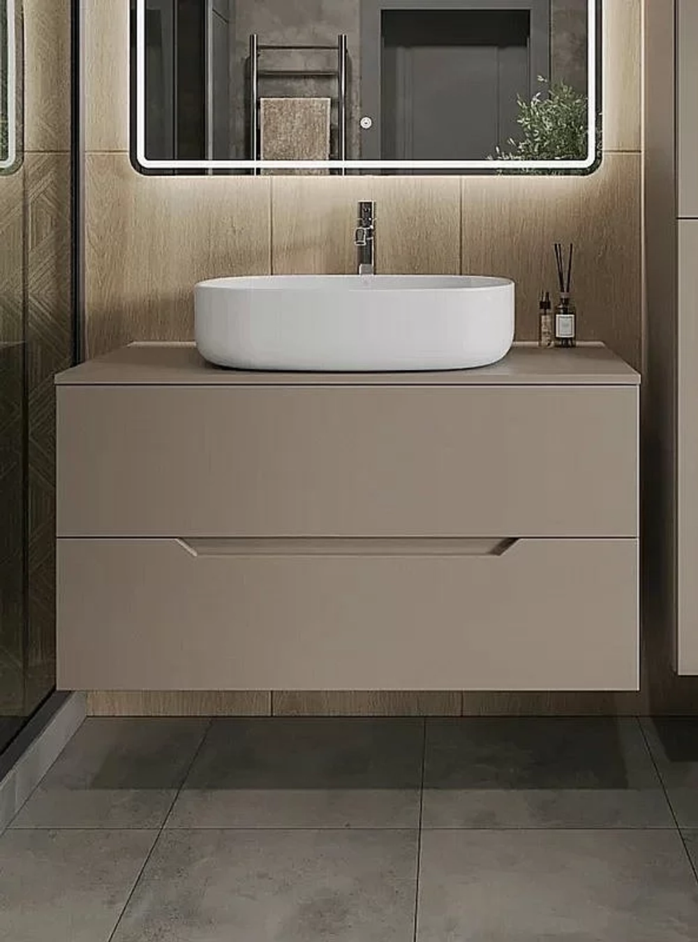 Тумба с раковиной Orange Line 100 Li-100TuLMDF+B08-600W латте/белый